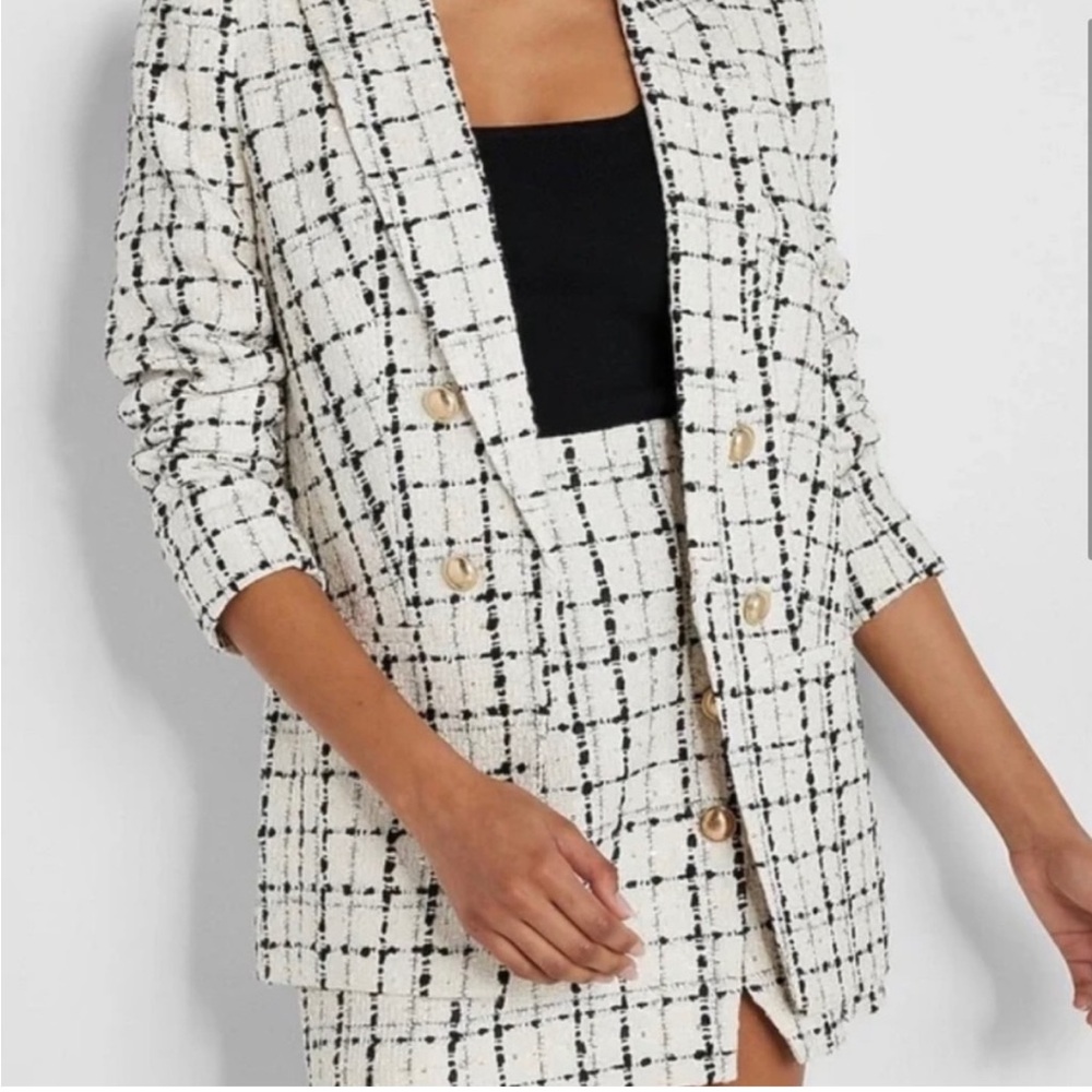 Express Plaid Tweed Boyfriend Blazer Size XXS